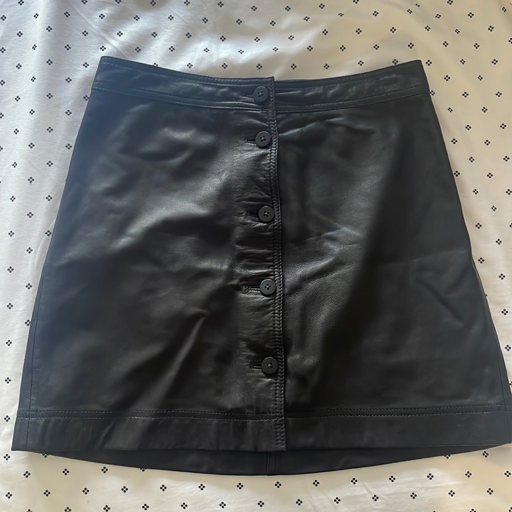 Black Madewell Leather Skirt with Buttons